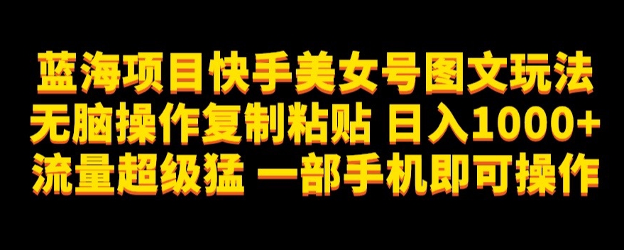 蓝海项目快手美女号图文玩法，无脑操作复制粘贴，日入1000+流量超级猛一部手机即可操作【揭秘】-买得值资源库