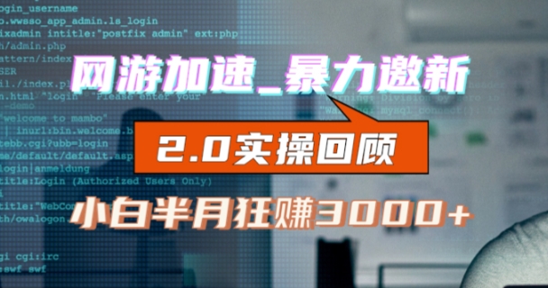 网游加速邀新，狂吃提成，适合小白，首月破千（v2.0版教程）【揭秘】-买得值资源库