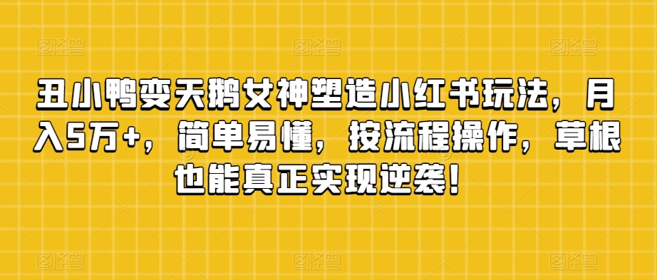 丑小鸭变天鹅女神塑造小红书玩法，月入5万+，简单易懂，按流程操作，草根也能真正实现逆袭！-买得值资源库