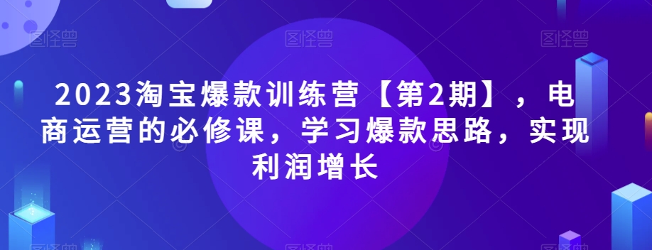 2023淘宝爆款训练营【第2期】，电商运营的必修课，学习爆款思路，实现利润增长-买得值资源库