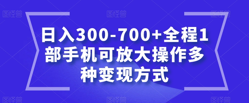 日入300-700+全程1部手机可放大操作多种变现方式【揭秘】-买得值资源库