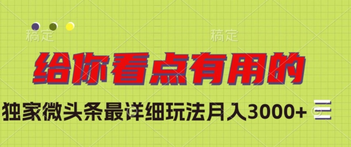 独家微头条最详细玩法，月入3000+【揭秘】-买得值资源库