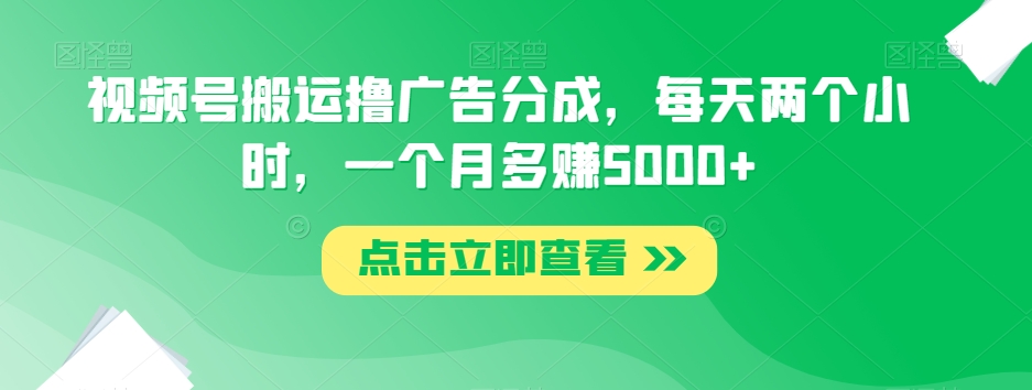 视频号搬运撸广告分成，每天两个小时，一个月多赚5000+-买得值资源库