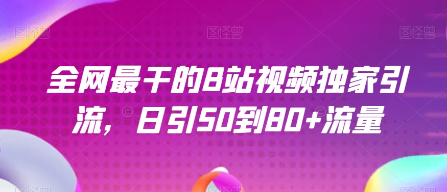 全网最干的B站视频独家引流，日引50到80+流量【揭秘】-买得值资源库