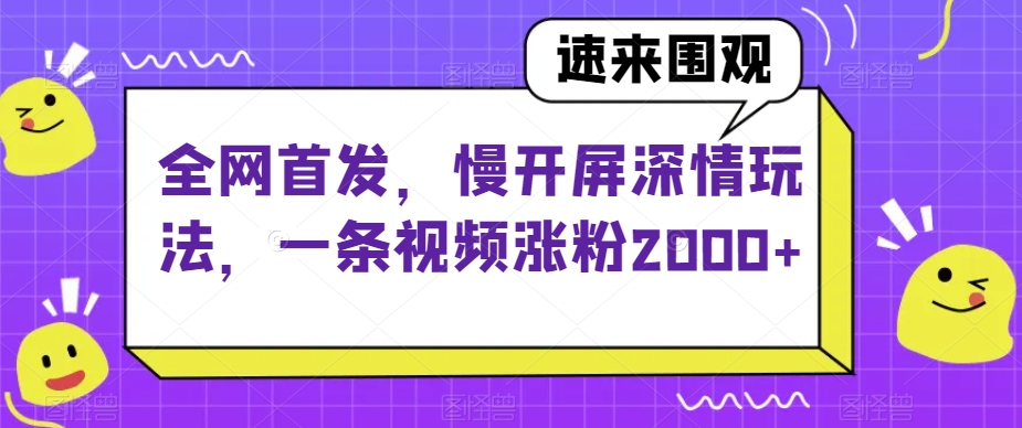 全网首发，慢开屏深情玩法，一条视频涨粉2000+【揭秘】-买得值资源库