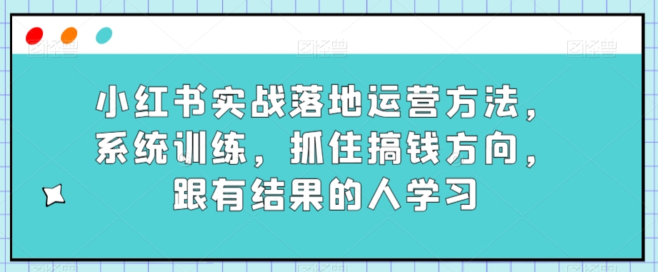 小红书实战落地运营方法，系统训练，抓住搞钱方向，跟有结果的人学习-买得值资源库