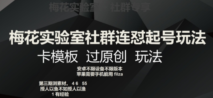 梅花实验室社群连怼起号玩法，卡模板过原创玩法【揭秘】-买得值资源库