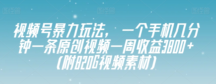 视频号暴力玩法，一个手机几分钟一条原创视频一周收益3800+（附820G视频素材）-买得值资源库