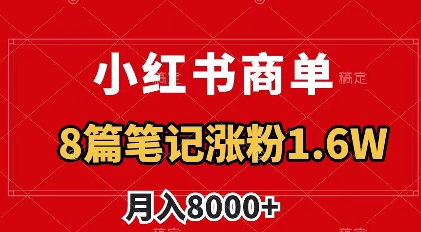 小红书商单最新玩法，8篇笔记涨粉1.6w，作品制作简单，月入8000+【揭秘】-买得值资源库