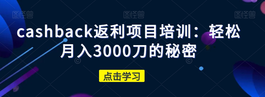 cashback返利项目培训：轻松月入3000刀的秘密-买得值资源库