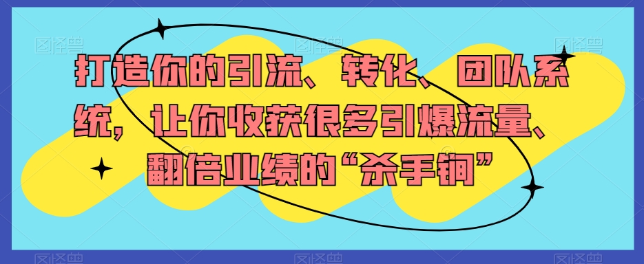 打造你的引流、转化、团队系统，让你收获很多引爆流量、翻倍业绩的“杀手锏”-买得值资源库