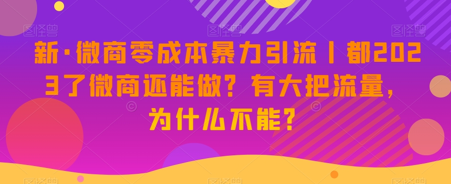 新·微商零成本暴力引流丨都2023了微商还能做？有大把流量，为什么不能？-买得值资源库