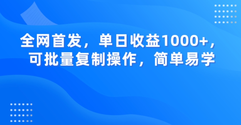 全网首发，单日收益1000+，可批量复制操作，简单易学【揭秘】-买得值资源库