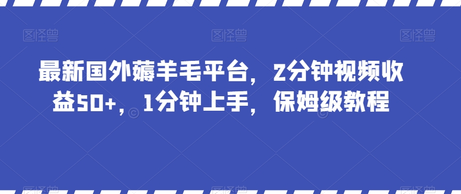 最新国外薅羊毛平台，2分钟视频收益50+，1分钟上手，保姆级教程【揭秘】-买得值资源库