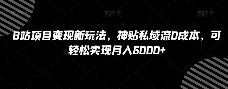B站项目变现新玩法，神贴私域流0成本，可轻松实现月入6000+【揭秘】-买得值资源库