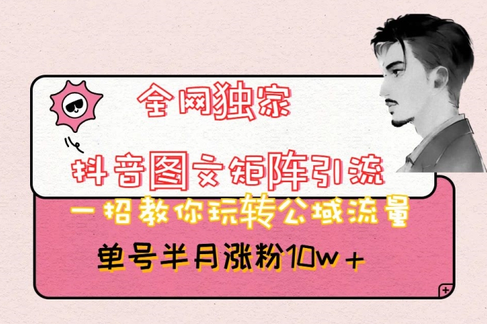 全网独家抖音图文矩阵引流，一招教你玩转公域流量，单号半月涨粉10w+【揭秘】-买得值资源库