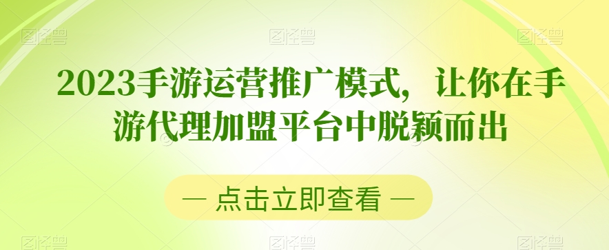 2023手游运营推广模式，让你在手游代理加盟平台中脱颖而出-买得值资源库