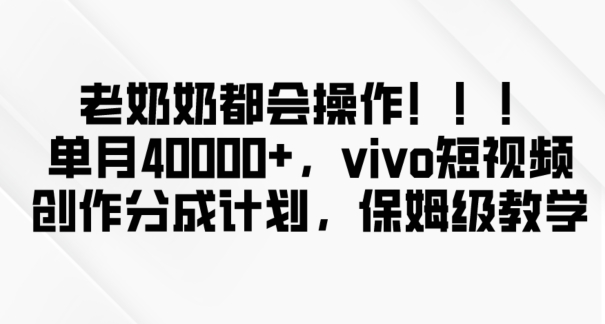 老奶奶都会操作，新平台无脑操作，单月40000+，vivo短视频创作分成计划【揭秘】-买得值资源库