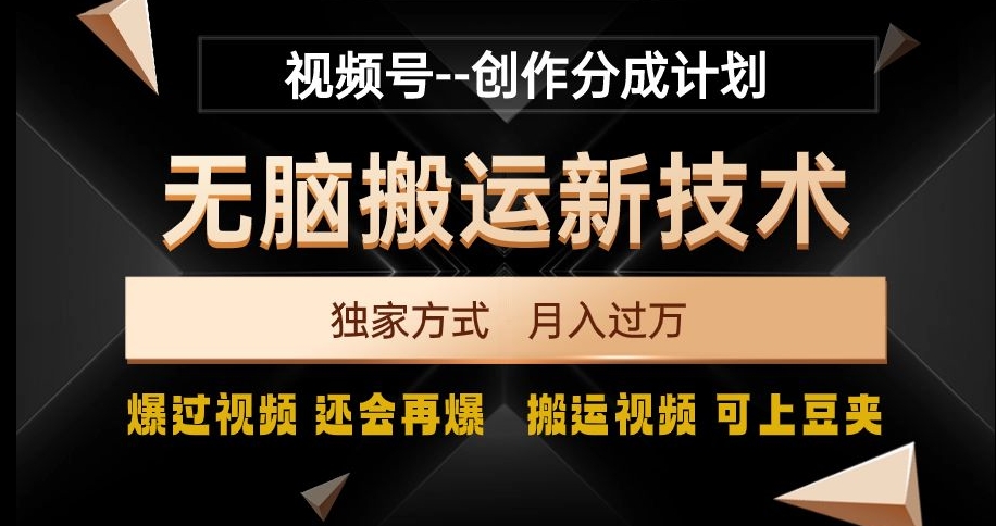 视频号无脑搬运新技术，破原创壕流量，独家方式，爆过视频，还会再爆【揭秘】-买得值资源库