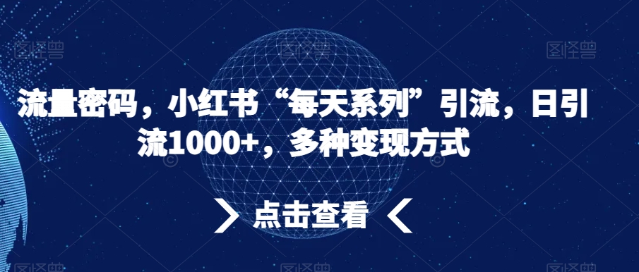 流量密码，小红书“每天系列”引流，日引流1000+，多种变现方式【揭秘】-买得值资源库
