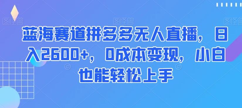 蓝海赛道拼多多无人直播，日入2600+，0成本变现，小白也能轻松上手【揭秘】-买得值资源库
