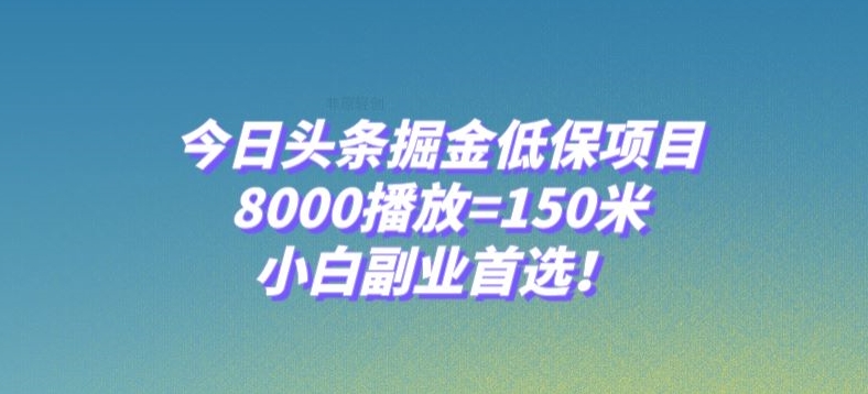 今日头条掘金低保项目，8000播放=150米，小白副业首选【揭秘】-买得值资源库