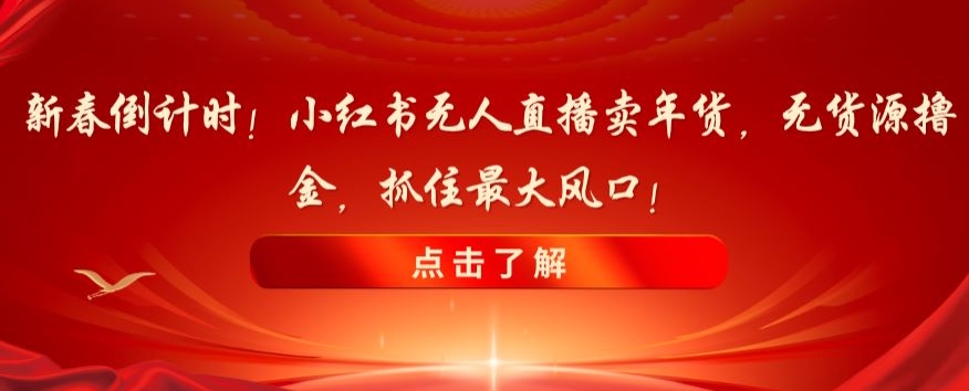 新春倒计时！小红书无人直播卖年货，无货源撸金，抓住最大风口【揭秘】-买得值资源库
