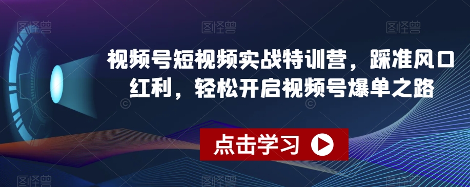视频号短视频实战特训营，踩准风口红利，轻松开启视频号爆单之路-买得值资源库