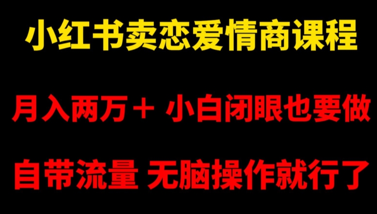 小红书卖恋爱情商课程，月入两万＋，小白闭眼也要做，自带流量，无脑操作就行了【揭秘】-买得值资源库
