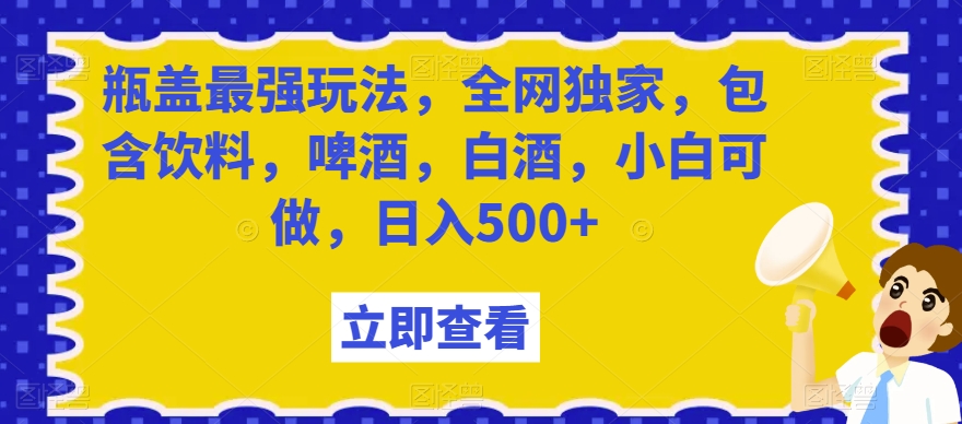 瓶盖最强玩法，全网独家，包含饮料，啤酒，白酒，小白可做，日入500+【揭秘】-买得值资源库