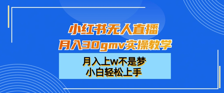 小红书无人直播月入30gmv实操教学，月入上w不是梦，小白轻松上手【揭秘】-买得值资源库
