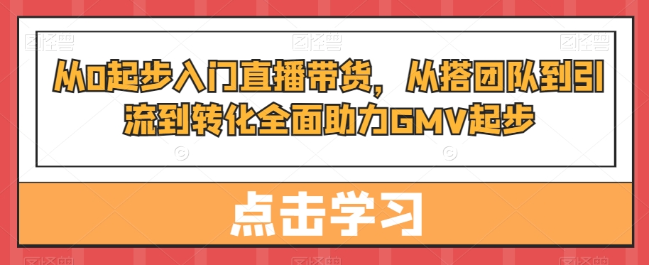 从0起步入门直播带货，​从搭团队到引流到转化全面助力GMV起步-买得值资源库