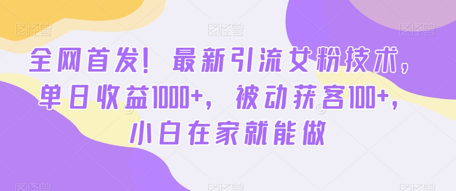 全网首发！最新引流女粉技术，单日收益1000+，被动获客100+，小白在家就能做【揭秘】-买得值资源库