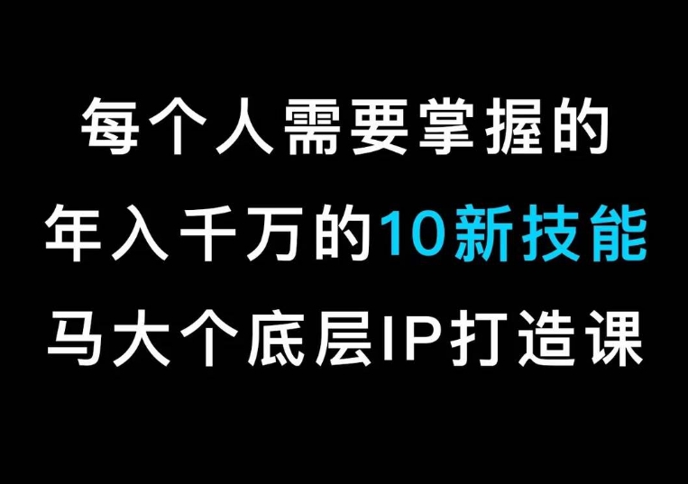 马大个的IP底层逻辑课，​每个人需要掌握的年入千万的10新技能，约会底层IP打造方法！-买得值资源库