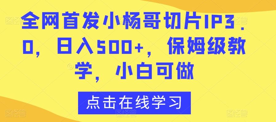 全网首发小杨哥切片IP3.0，日入500+，保姆级教学，小白可做【揭秘】-买得值资源库