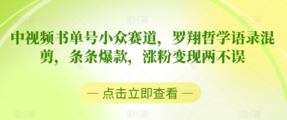 中视频书单号小众赛道，罗翔哲学语录混剪，条条爆款，涨粉变现两不误【揭秘】-买得值资源库