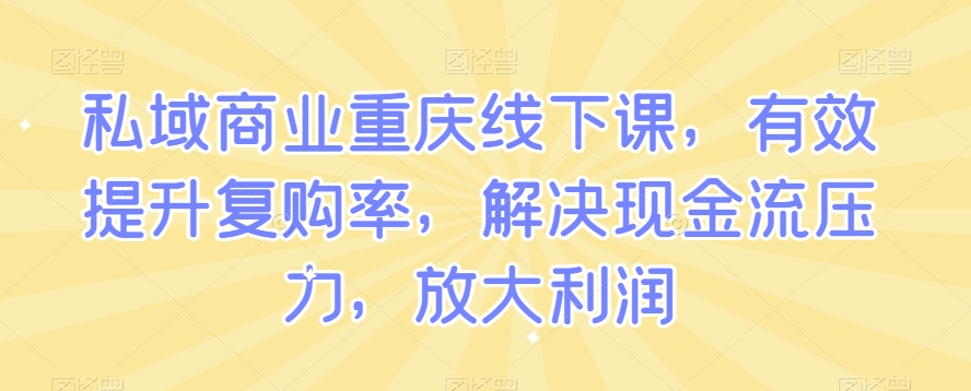 私域商业重庆线下课，有效提升复购率，解决现金流压力，放大利润-买得值资源库