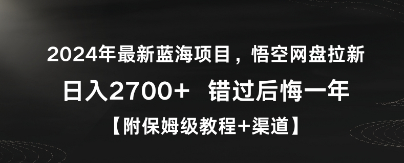 2024年最新蓝海项目，悟空网盘拉新，日入2700+错过后悔一年【附保姆级教程+渠道】【揭秘】-买得值资源库