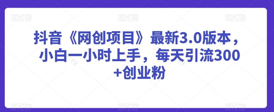 抖音《网创项目》最新3.0版本，小白一小时上手，每天引流300+创业粉【揭秘】-买得值资源库