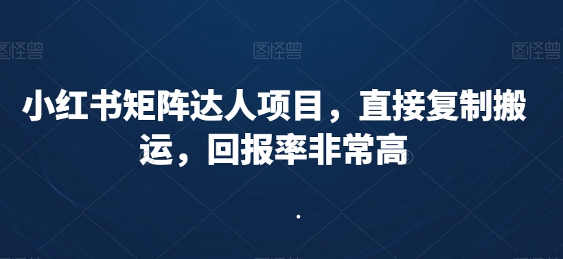 小红书矩阵达人项目，直接复制搬运，回报率非常高-买得值资源库