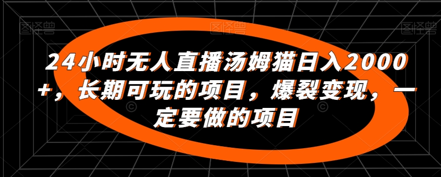 24小时无人直播汤姆猫日入2000+，长期可玩的项目，爆裂变现，一定要做的项目【揭秘】-买得值资源库