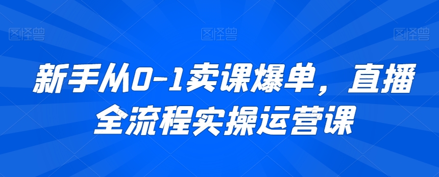 新手从0-1卖课爆单，直播全流程实操运营课-买得值资源库