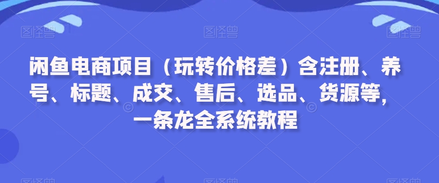 闲鱼电商项目（玩转价格差）含注册、养号、标题、成交、售后、选品、货源等，一条龙全系统教程-买得值资源库