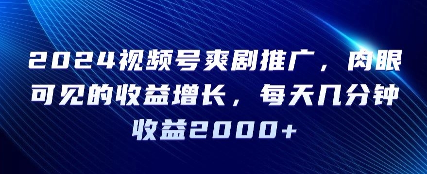 2024视频号爽剧推广，肉眼可见的收益增长，每天几分钟收益2000+【揭秘】-买得值资源库