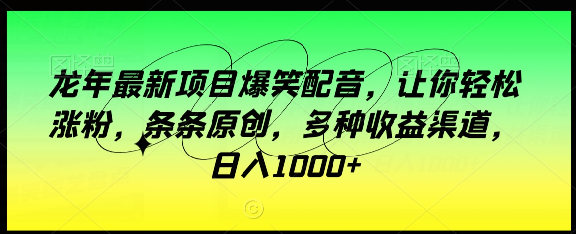 龙年最新项目爆笑配音，让你轻松涨粉，条条原创，多种收益渠道，日入1000+【揭秘】-买得值资源库
