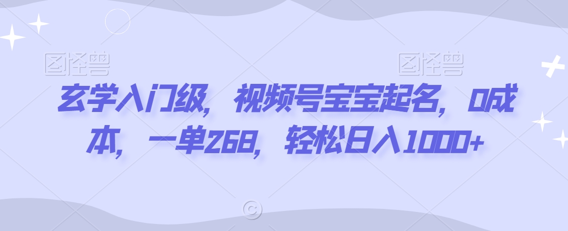 玄学入门级，视频号宝宝起名，0成本，一单268，轻松日入1000+【揭秘】-买得值资源库