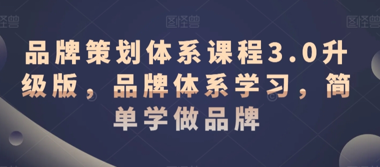 品牌策划体系课程3.0升级版，品牌体系学习，简单学做品牌-买得值资源库