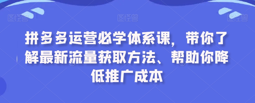 拼多多运营必学体系课，带你了解最新流量获取方法、帮助你降低推广成本-买得值资源库