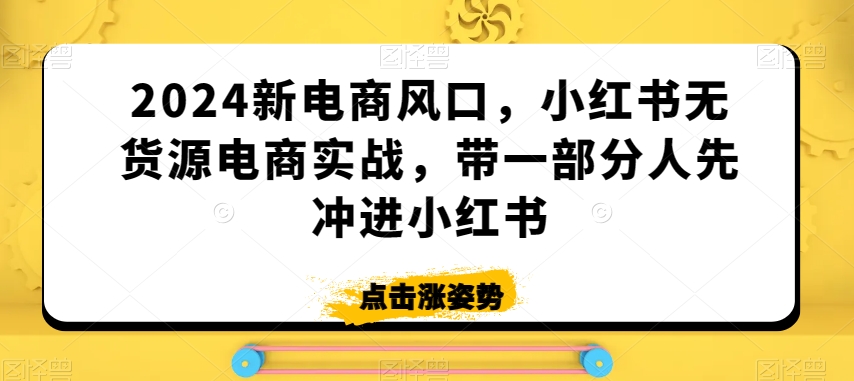 2024新电商风口，小红书无货源电商实战，带一部分人先冲进小红书-买得值资源库