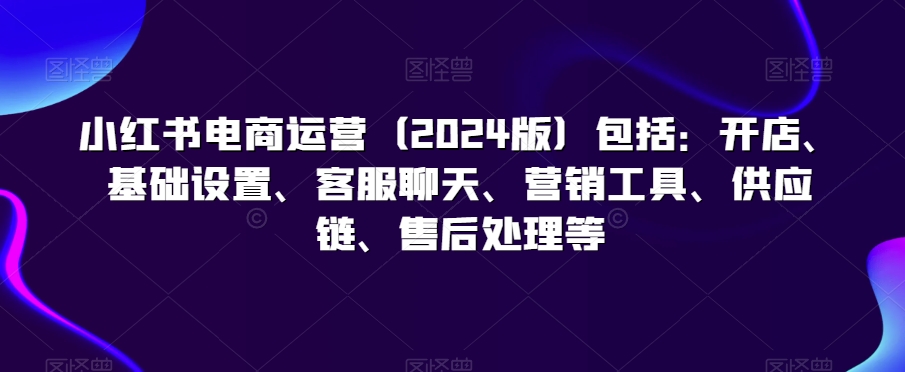 小红书电商运营（2024版）包括：开店、基础设置、客服聊天、营销工具、供应链、售后处理等-买得值资源库